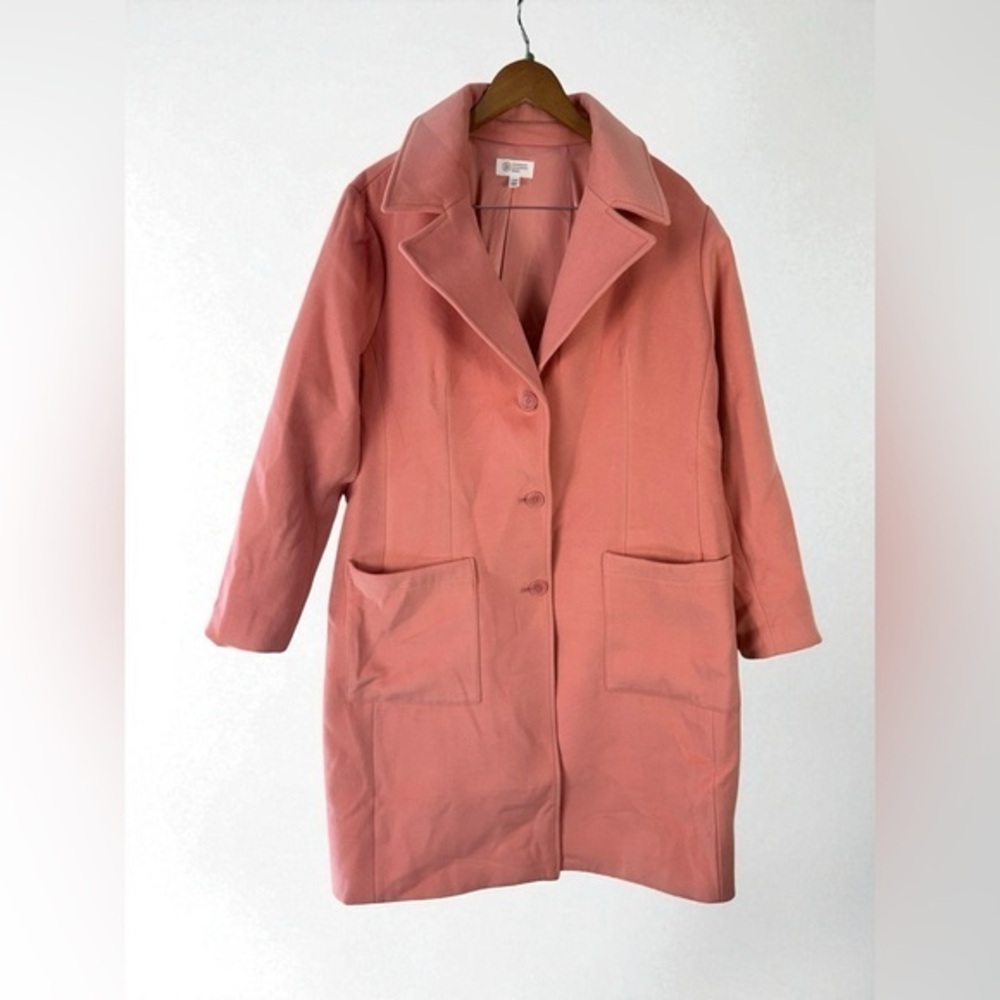 Candace Cameron Bure Pink coral Longline Coat Women’s 1X pink trench coat